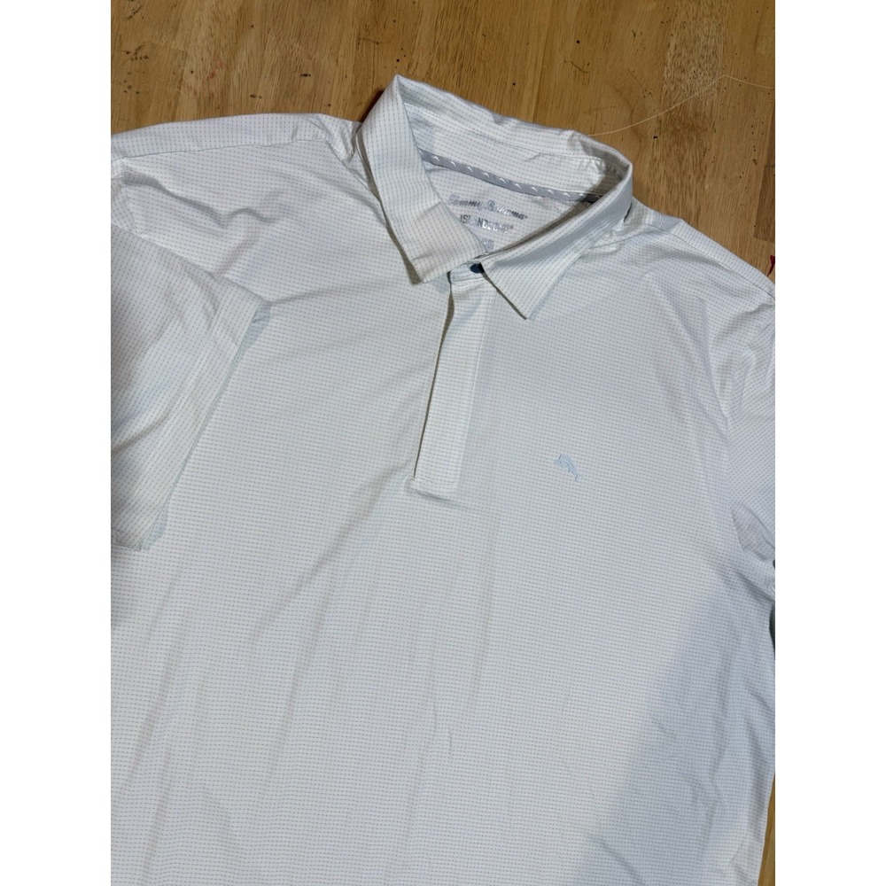 Tommy Bahama IslandZone Golf Polo Shirt Mens XL White Blue Dot Performance